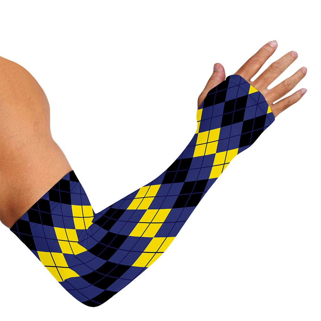 Black Yellow And Blue Argyle Print Sun Protection Arm Sleeves