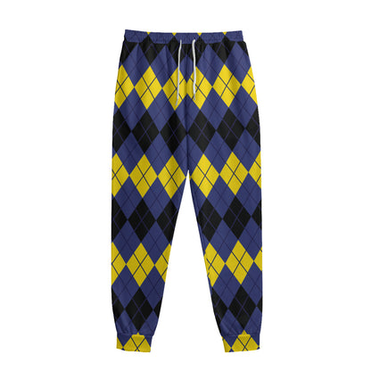 Black Yellow And Blue Argyle Print Sweatpants