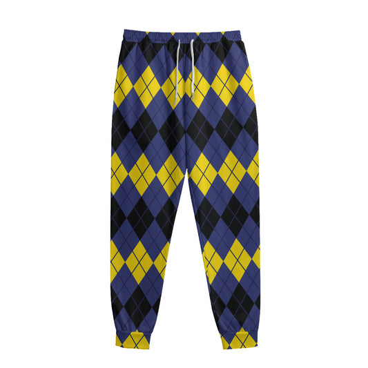 Black Yellow And Blue Argyle Print Sweatpants