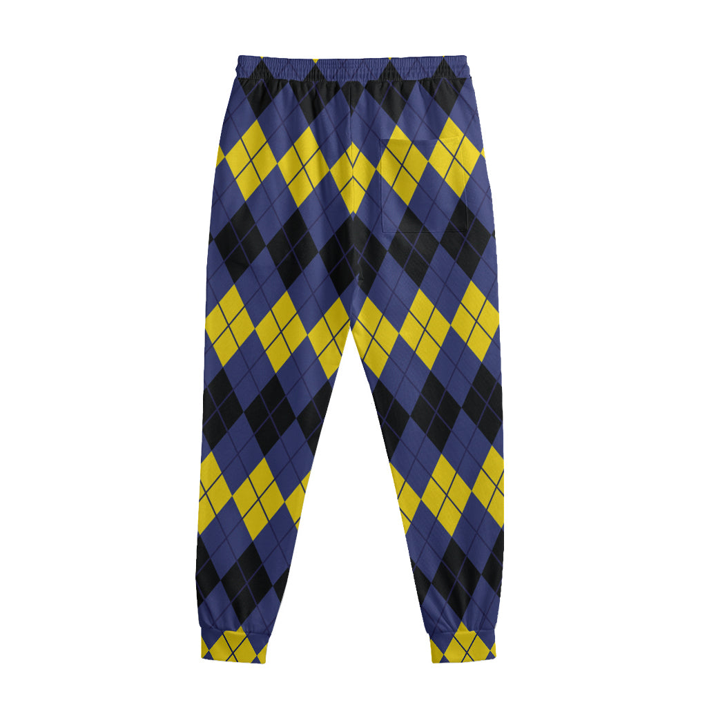 Black Yellow And Blue Argyle Print Sweatpants
