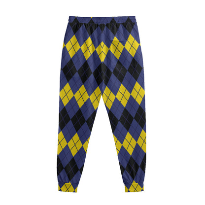 Black Yellow And Blue Argyle Print Sweatpants