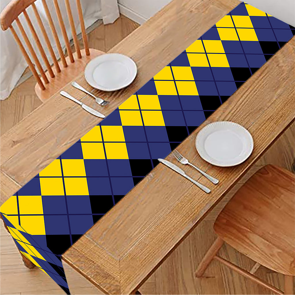 Black Yellow And Blue Argyle Print Table Runner