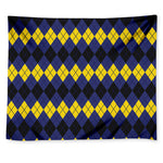 Black Yellow And Blue Argyle Print Tapestry