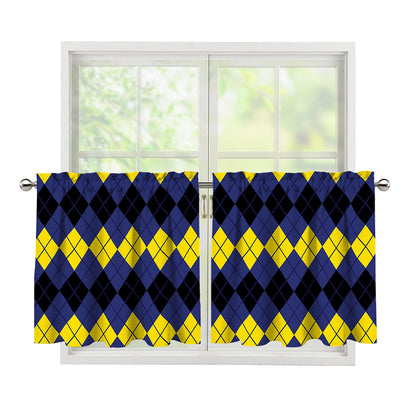 Black Yellow And Blue Argyle Print Tier Curtains