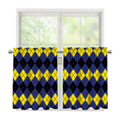 Black Yellow And Blue Argyle Print Tier Curtains