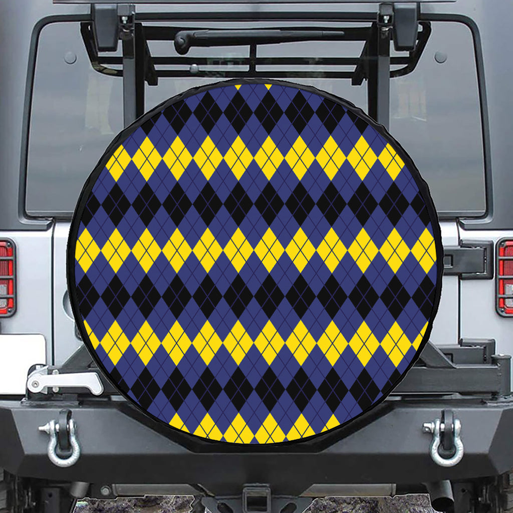Black Yellow And Blue Argyle Print Tire Cover