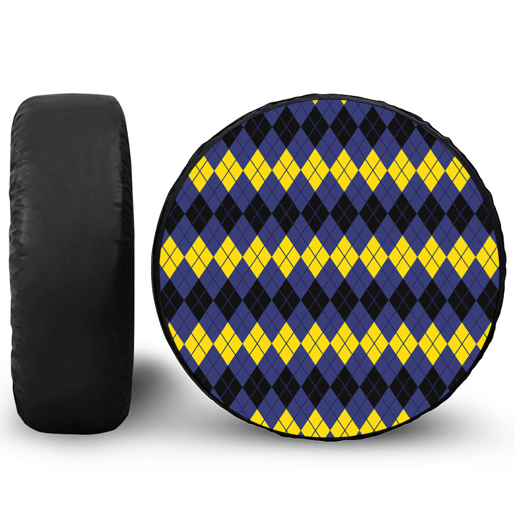 Black Yellow And Blue Argyle Print Tire Cover