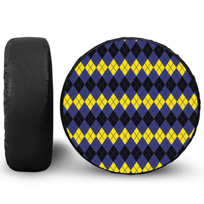 Black Yellow And Blue Argyle Print Tire Cover