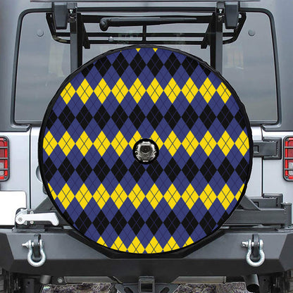 Black Yellow And Blue Argyle Print Tire Cover With Camera Hole