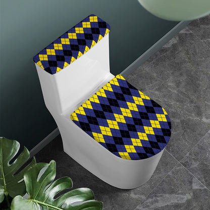 Black Yellow And Blue Argyle Print Toilet Lid And Tank Cover Set