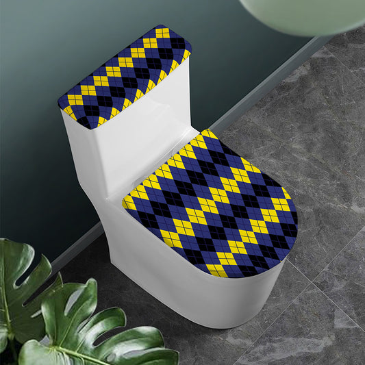 Black Yellow And Blue Argyle Print Toilet Lid And Tank Cover Set