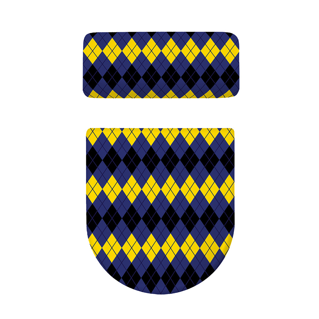 Black Yellow And Blue Argyle Print Toilet Lid And Tank Cover Set