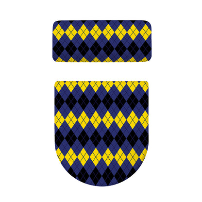 Black Yellow And Blue Argyle Print Toilet Lid And Tank Cover Set
