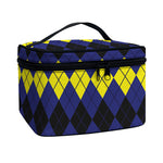 Black Yellow And Blue Argyle Print Travel Makeup Bag