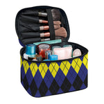 Black Yellow And Blue Argyle Print Travel Makeup Bag