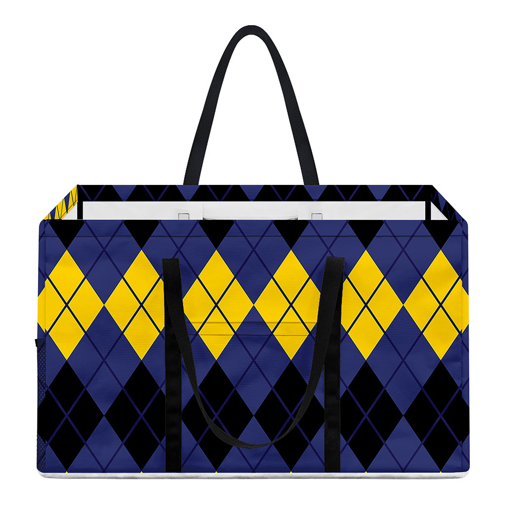 Black Yellow And Blue Argyle Print Utility Tote Bag