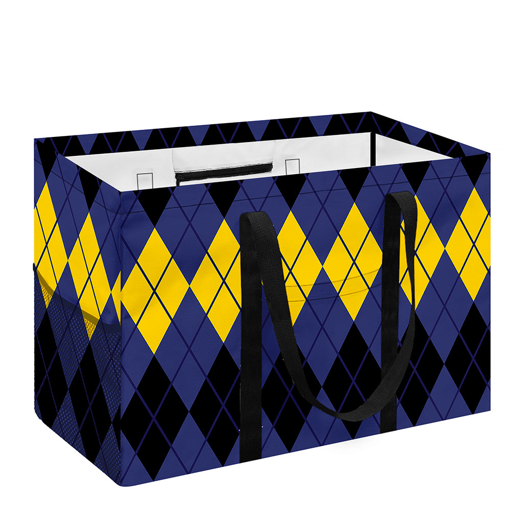 Black Yellow And Blue Argyle Print Utility Tote Bag