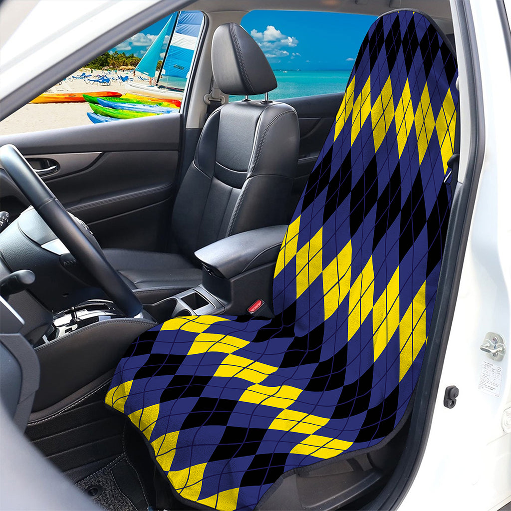 Black Yellow And Blue Argyle Print Waterproof Car Seat Cover