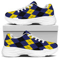 Black Yellow And Blue Argyle Print White Chunky Shoes