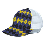 Black Yellow And Blue Argyle Print White Mesh Trucker Cap