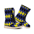Black Yellow And Blue Argyle Print Winter Boots