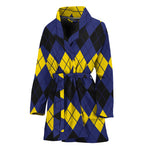 Black Yellow And Blue Argyle Print Women's Bathrobe