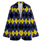 Black Yellow And Blue Argyle Print Women's Blazer
