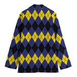 Black Yellow And Blue Argyle Print Women's Blazer