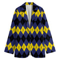 Black Yellow And Blue Argyle Print Women's Cotton Blazer