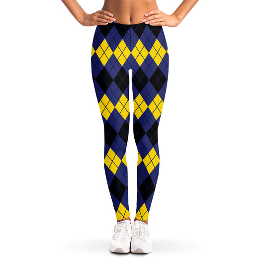Black Yellow And Blue Argyle Print Women's Leggings