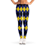 Black Yellow And Blue Argyle Print Women's Leggings
