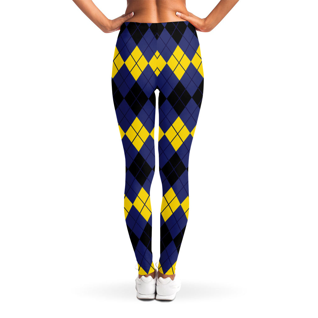 Black Yellow And Blue Argyle Print Women's Leggings