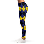 Black Yellow And Blue Argyle Print Women's Leggings
