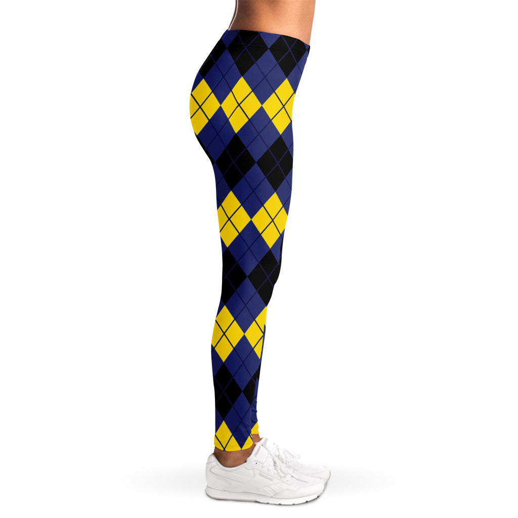 Black Yellow And Blue Argyle Print Women's Leggings