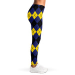 Black Yellow And Blue Argyle Print Women's Leggings