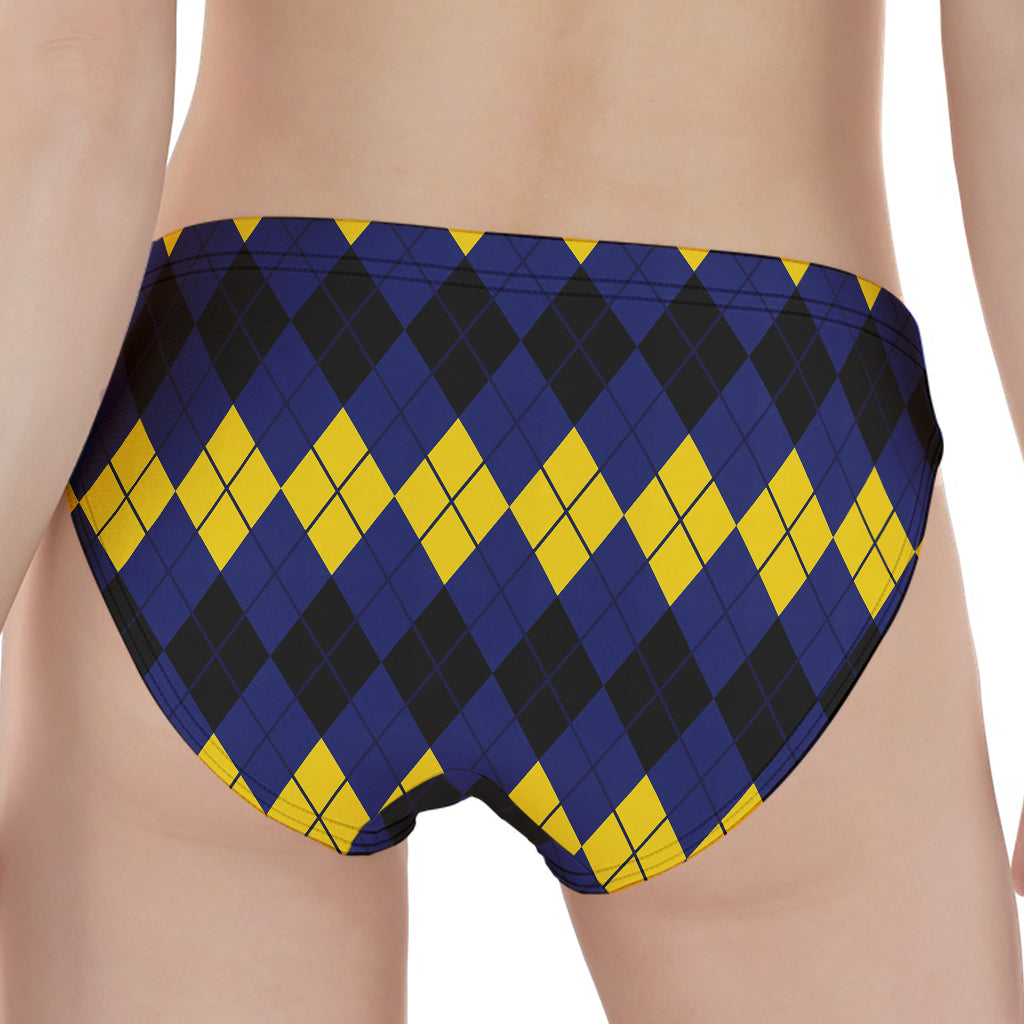 Black Yellow And Blue Argyle Print Women's Panties