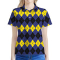 Black Yellow And Blue Argyle Print Women's Polo Shirt