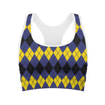 Black Yellow And Blue Argyle Print Women's Sports Bra