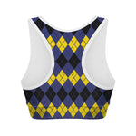Black Yellow And Blue Argyle Print Women's Sports Bra