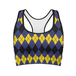 Black Yellow And Blue Argyle Print Women's Sports Bra