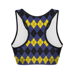 Black Yellow And Blue Argyle Print Women's Sports Bra