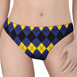 Black Yellow And Blue Argyle Print Women's Thong