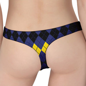 Black Yellow And Blue Argyle Print Women's Thong