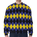 Black Yellow And Blue Argyle Print Zip Sleeve Bomber Jacket