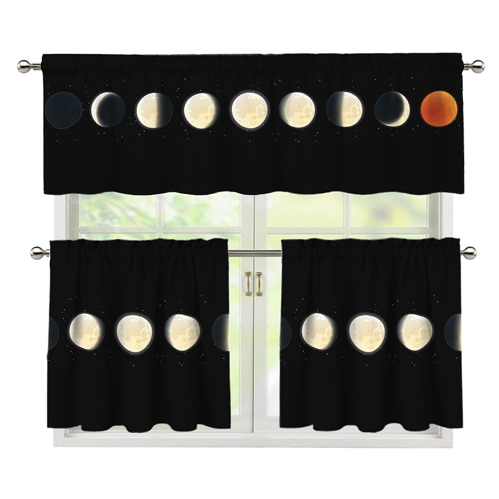 Blood Moon Lunar Phase Print 3 Piece Kitchen Curtains