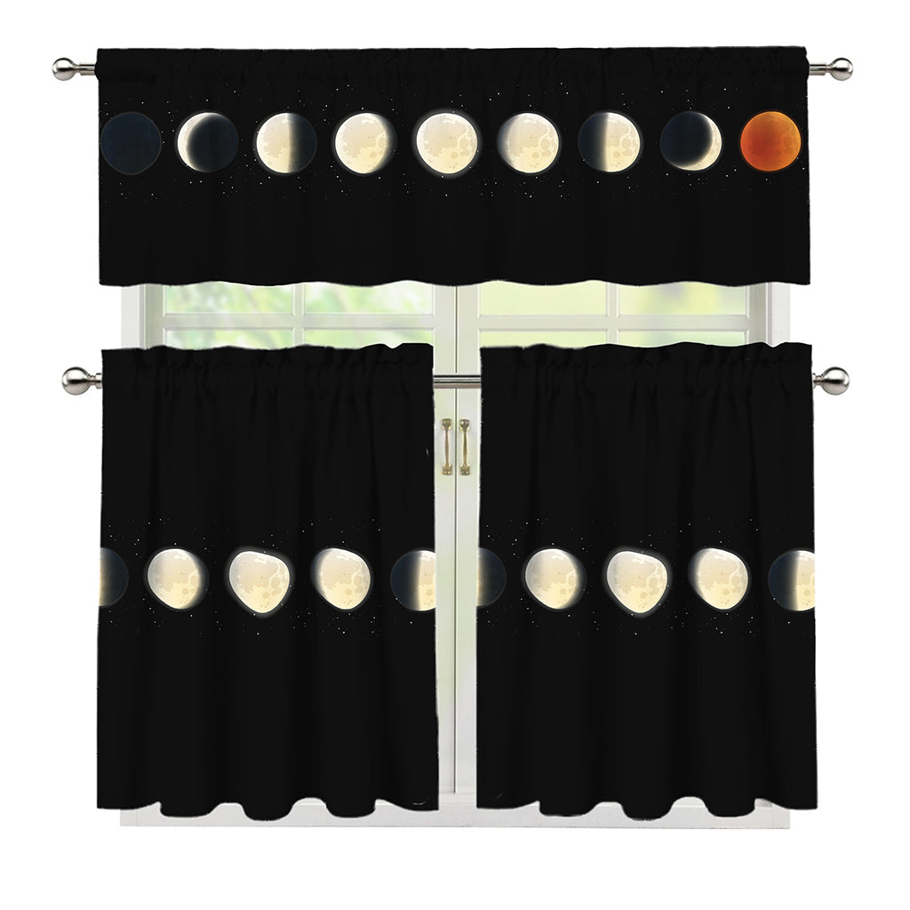 Blood Moon Lunar Phase Print 3 Piece Kitchen Curtains