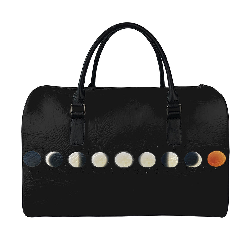 Blood Moon Lunar Phase Print Leather Duffle Bag