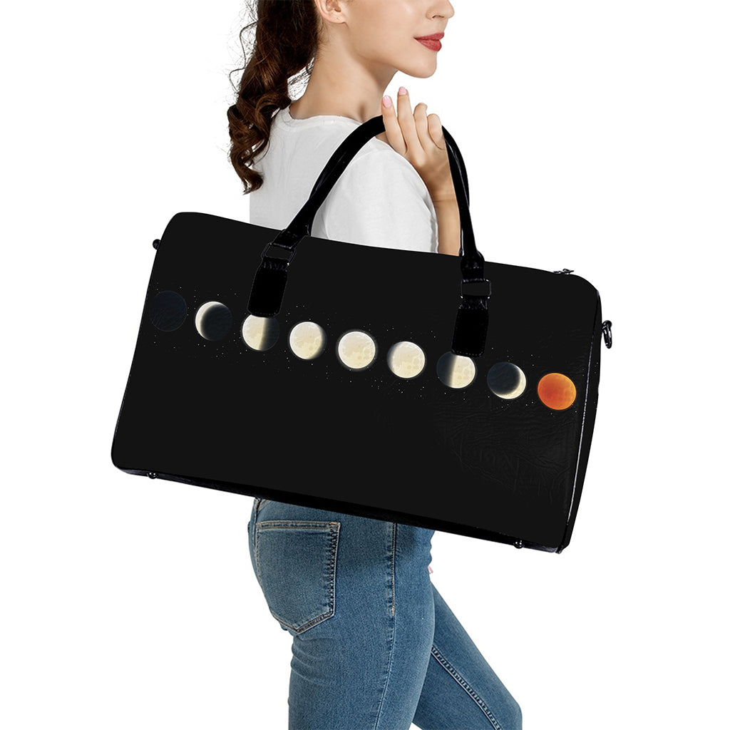 Blood Moon Lunar Phase Print Leather Duffle Bag