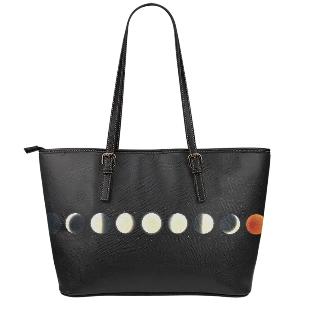 Blood Moon Lunar Phase Print Leather Tote Bag