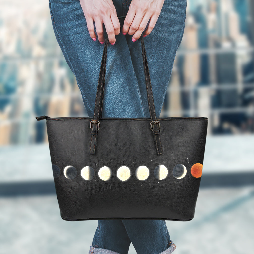 Blood Moon Lunar Phase Print Leather Tote Bag